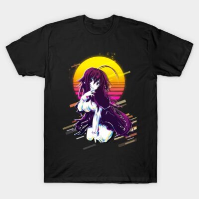 Black anime graphic t-shirt featuring colorful sunset design, casual wear, soft cotton material.