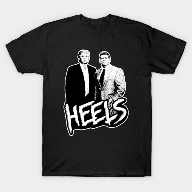 Black graphic tee with bold "Heels" text and retro-style illustration, perfect for casual wear or themed events.