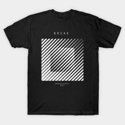 Black graphic t-shirt with abstract white striped design, casual style, perfect for everyday wear.