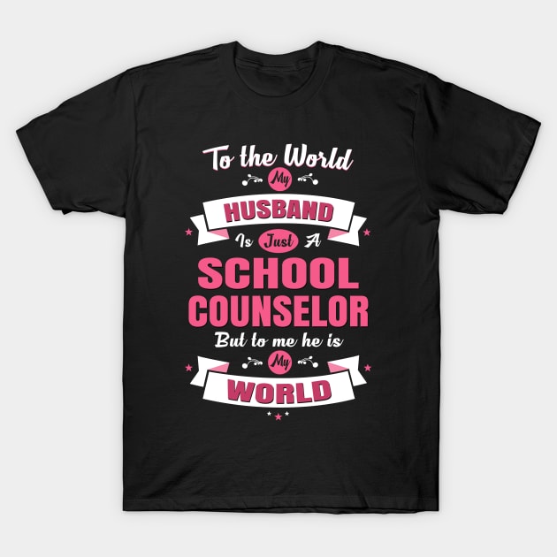 Black T-shirt with pink and white text for school counselor, perfect gift for special occasions, cotton material.