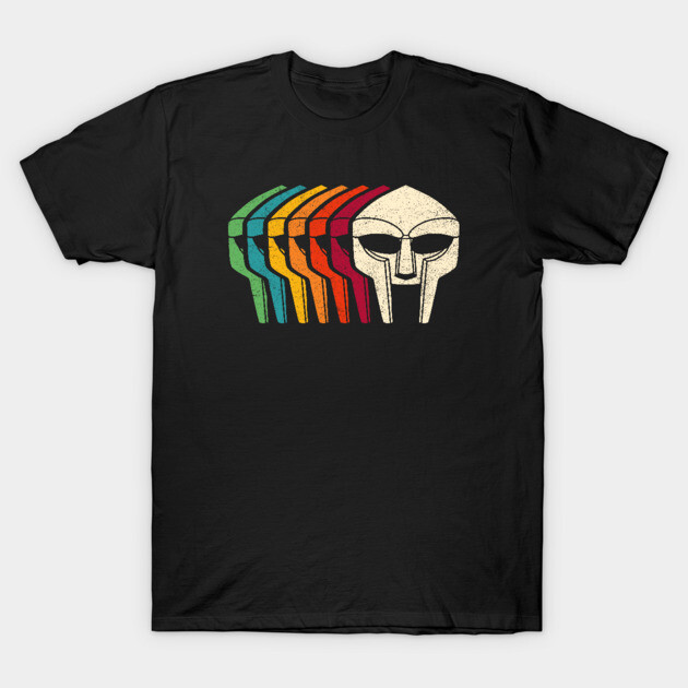 Black t-shirt with colorful abstract helmet design, casual wear, 100% cotton, unisex style, perfect for daily use.
