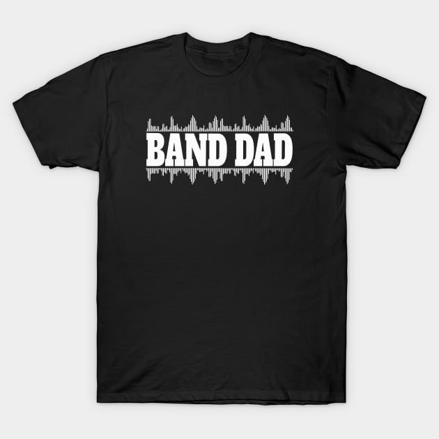Black "Band Dad" T-shirt with soundwave design, casual style, cotton material, perfect for music lovers.