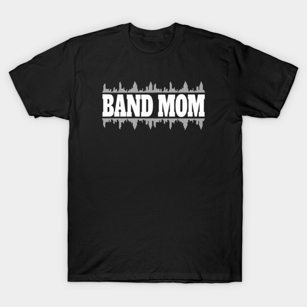 "Black Band Mom T-shirt with white soundwave design, casual cotton apparel for music enthusiasts."