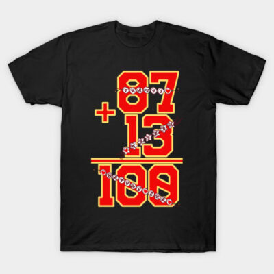 Black graphic t-shirt with bold red and yellow numbers, casual style for everyday wear.