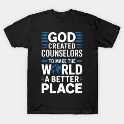 Black t-shirt with motivational text design, celebrating counselors' impact. Ideal for casual wear or gifting.