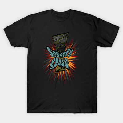 Black graphic t-shirt with colorful "School's Out" design, casual wear, cotton material, perfect for summer.