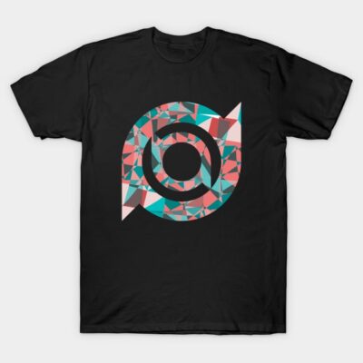 Black t-shirt with colorful geometric pattern, ideal for casual wear. Soft cotton material, unisex style.