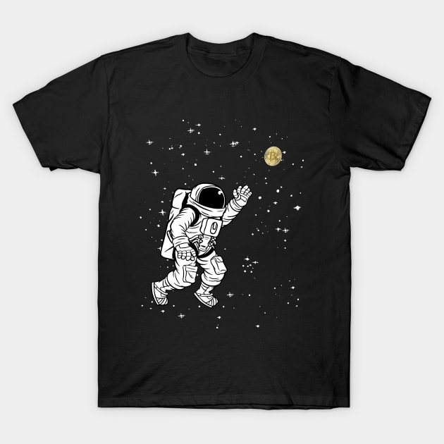 Black t-shirt featuring astronaut design with stars and moon, perfect for space enthusiasts. Cotton material, casual style.