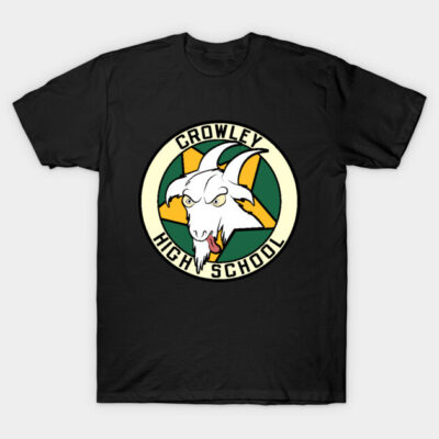 Black t-shirt with "Crowley High School" logo featuring a goat mascot, suitable for casual wear. Cotton material.
