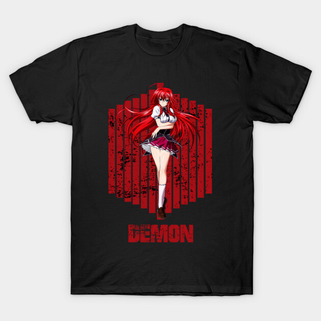 Black anime-themed t-shirt featuring red graphic design with "Demon" text, casual style, cotton material.