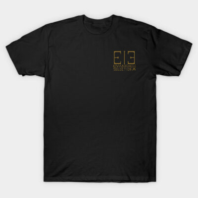 Black cotton T-shirt with gold geometric logo, casual style, ideal for everyday wear.