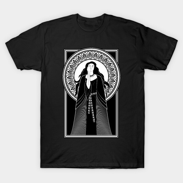 Black cotton t-shirt featuring an intricate monochrome art design, ideal for casual wear and artistic expression.