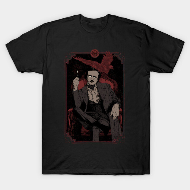 Black graphic t-shirt featuring vintage illustration with raven, ideal for casual wear, made of 100% cotton.