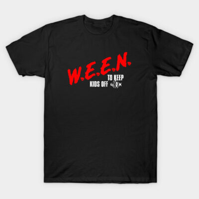 Black graphic T-shirt with bold red and white text design, casual style, made from cotton for everyday wear.