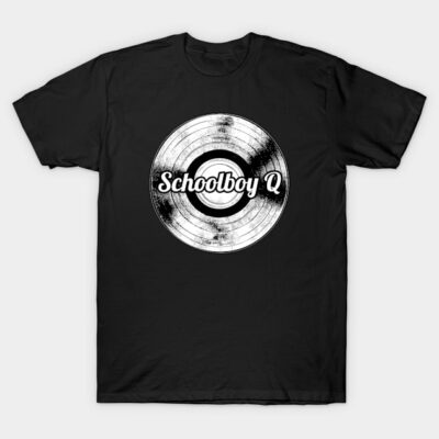 Black vinyl record graphic t-shirt, casual unisex style, perfect for music lovers, cotton material.
