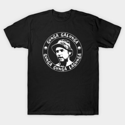 Black cotton t-shirt with "Gunga Galunga" graphic design, casual style, perfect for everyday wear.