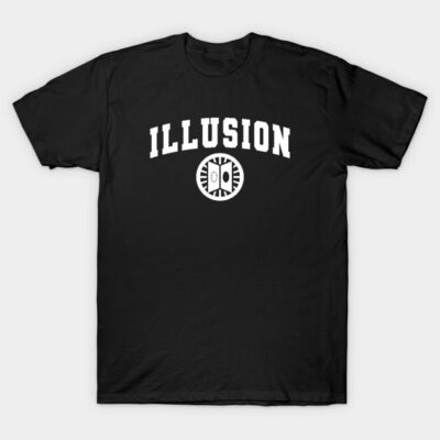 Black "Illusion" graphic t-shirt, casual cotton material, unisex style, perfect for everyday wear.