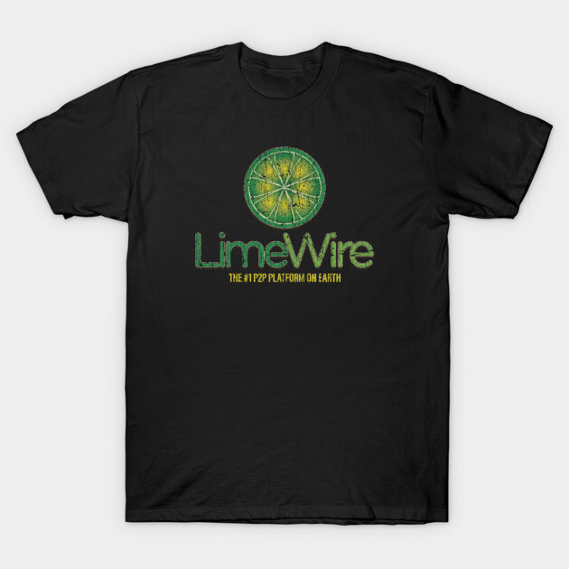 Black t-shirt with green LimeWire logo and text, casual style, cotton material, ideal for everyday wear.
