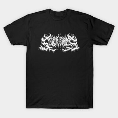 Black t-shirt with white abstract graphic design, casual unisex style, 100% cotton, ideal for everyday wear.