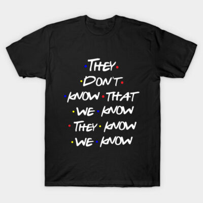 Black T-shirt with playful text design, multicolored dots, casual style, perfect for everyday wear. Cotton material.