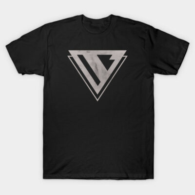 Black graphic t-shirt with geometric logo design, casual style, cotton material, perfect for everyday wear.