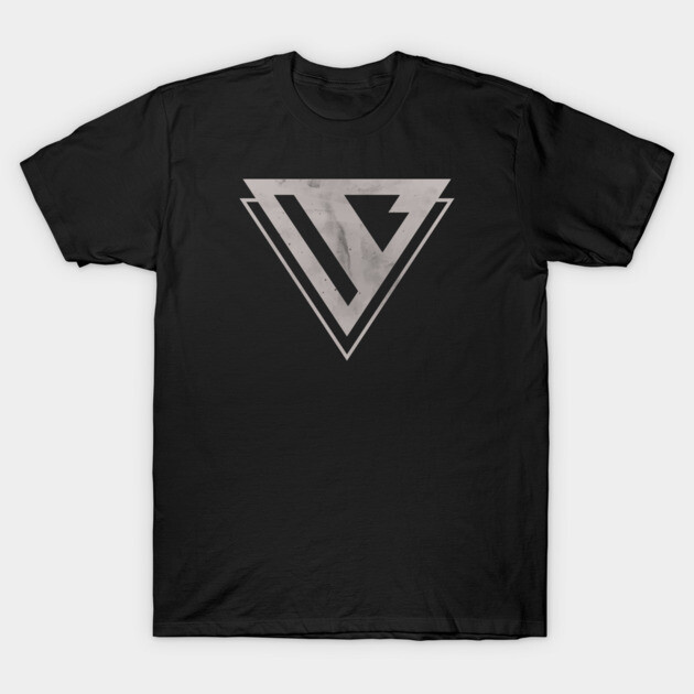 Black graphic t-shirt with geometric logo design, casual style, cotton material, perfect for everyday wear.