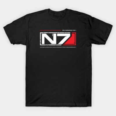 Black N7 graphic t-shirt, featuring bold white and red design, casual style, perfect for everyday wear.