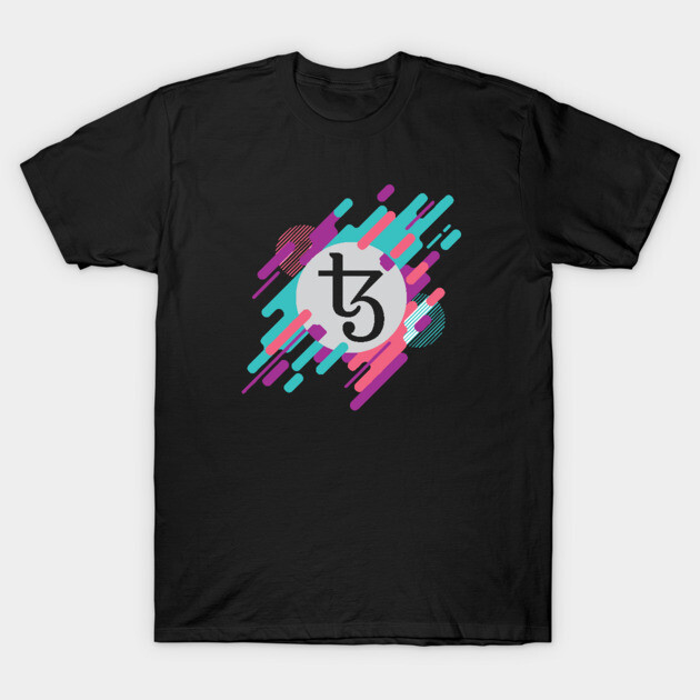 Black cotton t-shirt with colorful abstract graphic design, perfect for casual wear.