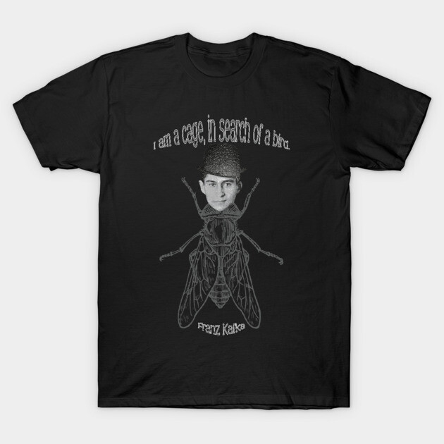 Black graphic t-shirt with abstract insect design and text, unisex casual wear, 100% cotton.