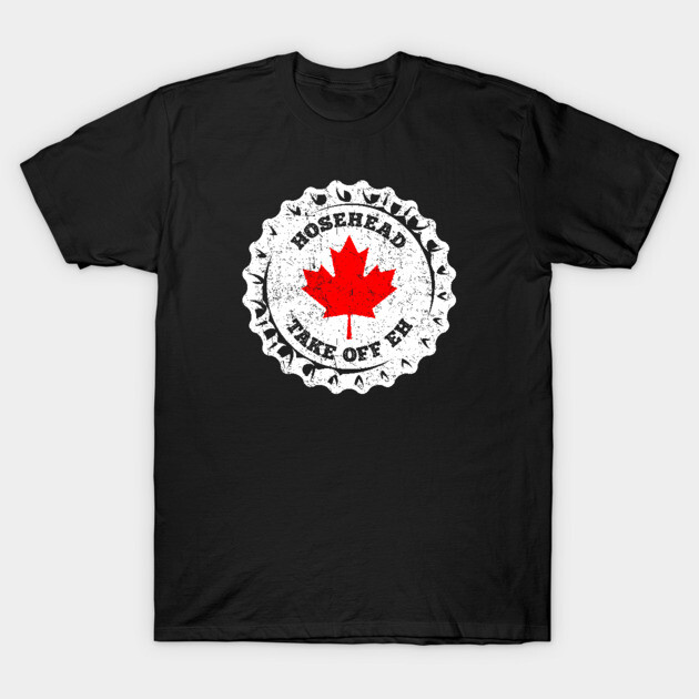 Black t-shirt with white and red maple leaf graphic, vintage Canadian design, casual wear, cotton material.