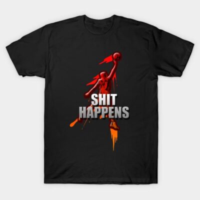 Black T-shirt with bold graphic text and silhouette design, casual style, perfect for everyday wear.