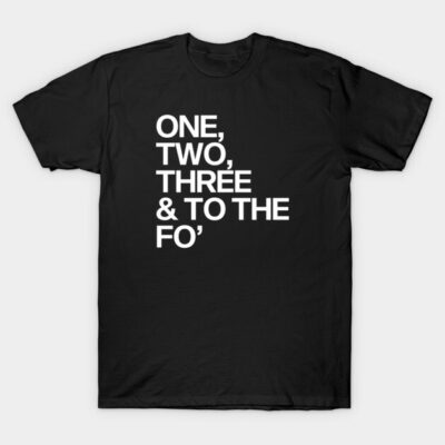 Black T-shirt with white text print, casual unisex style, made from 100% cotton, perfect for everyday wear.