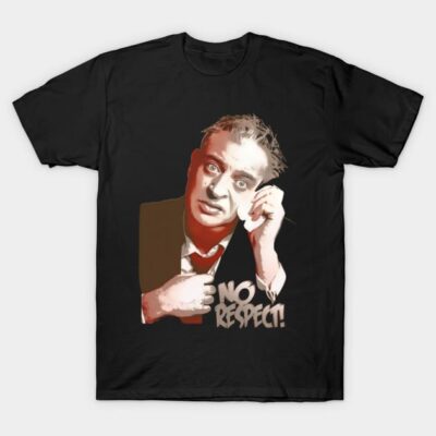 Black graphic T-shirt with "No Respect" slogan, featuring a vintage illustration. Casual wear, cotton material.