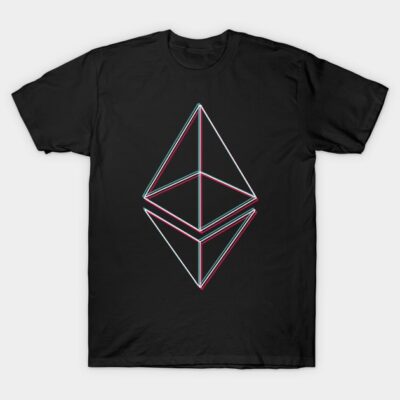 Black T-shirt with geometric neon design, casual wear, 100% cotton, unisex, suitable for everyday style.