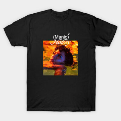 Black graphic t-shirt featuring colorful artistic design, perfect for casual wear, made from soft cotton material.