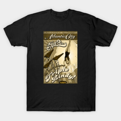 Black vintage-style t-shirt featuring a retro diving graphic with "Triple Lindy" text, perfect for casual wear.