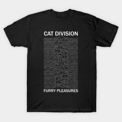Black "Cat Division" graphic t-shirt, wave design, cotton, casual wear.