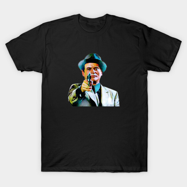 Black graphic t-shirt featuring a classic art-inspired design, casual wear, soft cotton material.