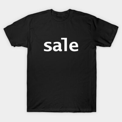 Black cotton T-shirt with "sale" text, casual style, perfect for everyday wear.