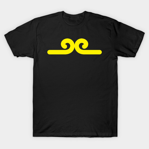Black T-shirt with yellow swirl design, casual style, 100% cotton, suitable for everyday wear.