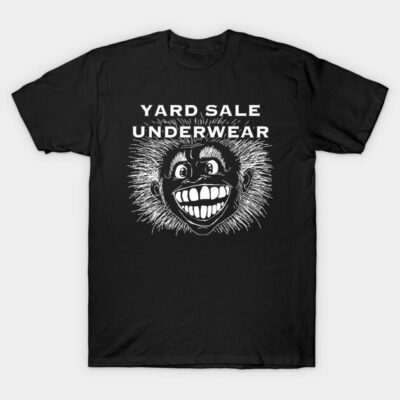 Black graphic t-shirt with bold white text and smiling face design, casual wear, 100% cotton, unisex.