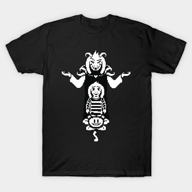 Black cotton t-shirt featuring white pixel art design, ideal for casual wear and gaming enthusiasts.