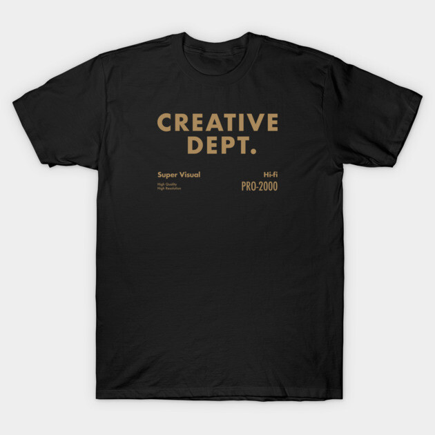 Black "Creative Dept." T-shirt, minimalist design, casual wear, cotton material, unisex style, perfect for everyday wear.