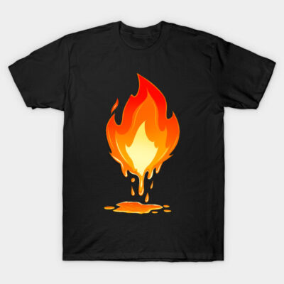 Black t-shirt with vibrant flame graphic, casual style, perfect for everyday wear, made from soft cotton material.