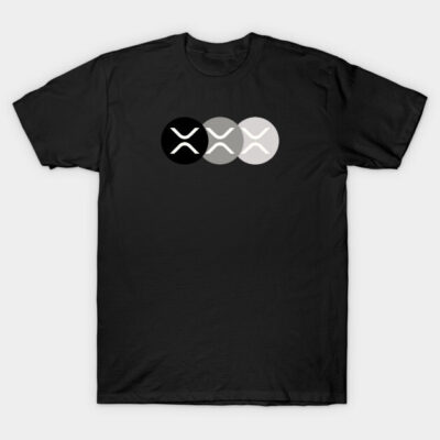 "Black T-shirt with minimalist design, featuring three monochrome circles, casual cotton style for everyday wear."
