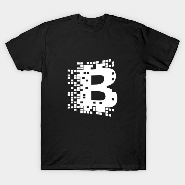 Black T-shirt with white digital pixelated letter B design, casual style, unisex cotton fabric.