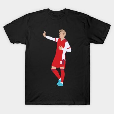Black t-shirt featuring a red and white soccer player graphic, casual sportswear, cotton material, unisex design.