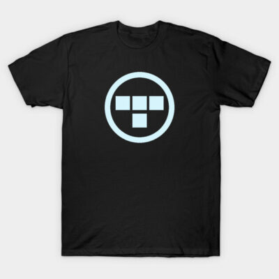 Black cotton t-shirt with a minimalist geometric design in light blue, perfect for casual wear.
