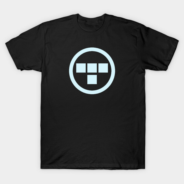 Black cotton t-shirt with a minimalist geometric design in light blue, perfect for casual wear.