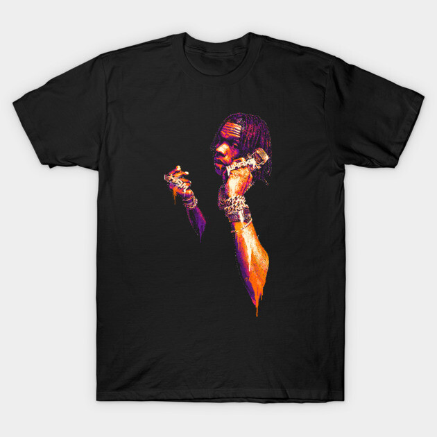 Black graphic T-shirt with bold colorful print, casual style, soft cotton material, perfect for everyday wear.